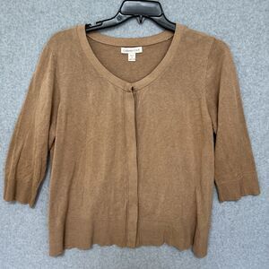 Coldwater Creek Womens Cardigan Size 2X 10-22W Beige Silk Blend Knit 3/4 Sleeve